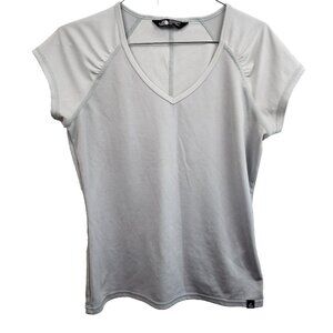 The North Face Womens Exercise T-Shirt Medium Gray Pinstripe Short Sleeve Top